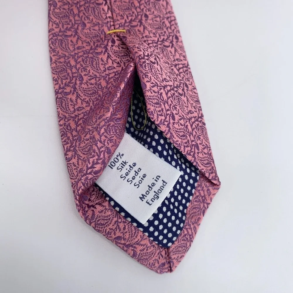 Eton Tie Mens One Size Pink Purple Paisley Silk Classic Necktie England Made NWT